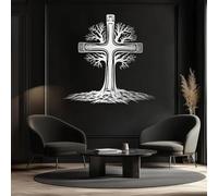 Decorazione murale in Metallo argentato con Croce, decorazione murale in Metallo con Albero Della Vita per chiesa Cristiana, decorazione artistica con Croce, scultura Moderna per soggiorno