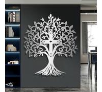 Decorazione murale in Metallo argentato con Croce dell'albero Della Vita, decorazione murale in Metallo con Croce Della chiesa Cristiana per Camera da letto, scultura Moderna con Croce del