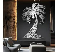 Decorazione murale in Metallo argentato con Palma, decorazione murale in Metallo con Piscina tropicale costiera e balcone, decorazione artistica con Palma, scultura Moderna per soggiorno,