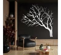 Decorazione murale in Metallo argentato con Ramo di Albero e uccelli, decorazione murale in Metallo con Grande Stile Rustico, decorazione artistica con Ramo di uccello, scultura Moderna PE