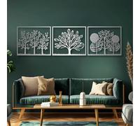 Decorazione murale in Metallo Argento con Albero, 3 pezzi, decorazione murale in Metallo Boho per bagno, scultura Moderna con Albero per soggiorno, Camera da letto, corridoio e Scale, Deco