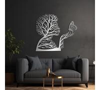 Decorazione murale in Metallo Argento con Albero astratto, decorazione murale in Metallo con Donna e Farfalla per Camera da letto, decorazione artistica con Albero astratto, scultura Moder