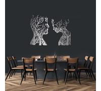 Decorazione murale in Metallo Argento con Albero astratto, decorazione murale in Metallo con volto umano e uccello, decorazione Moderna con volto artistico per soggiorno, Camera da letto,