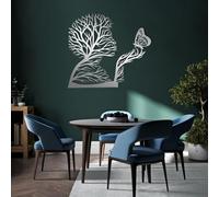 Decorazione murale in Metallo Argento con Albero, decorazione murale astratta con Donna e Farfalla in Metallo, decorazione Moderna con Albero, scultura per soggiorno, Camera da letto, Corr