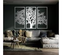 Decorazione murale in Metallo Argento con Albero Della Vita, 3 pannelli, Grande Albero genealogico in Metallo, decorazione murale artistica con Albero Della Vita, scultura Moderna per sogg