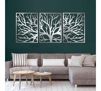 Decorazione murale in Metallo Argento con Albero Della Vita, 3 pezzi, decorazione murale in Metallo con Silhouette Boho e Ramo, scultura Moderna con Albero Della Vita per soggiorno, Camera