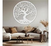 Decorazione murale in Metallo Argento con Albero Della Vita, decorazione da parete in Metallo da 19 pollici per interni ed esterni, scultura Moderna con Albero Della Vita per soggiorno, ca