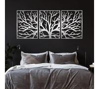 Decorazione murale in Metallo Argento con Albero Della Vita, decorazione murale in Metallo con 3 rami, scultura Moderna con Albero Della Vita per soggiorno, Camera da letto, corridoio e SC
