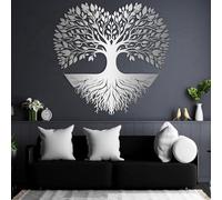 Decorazione murale in Metallo Argento con Albero Della Vita, decorazione murale in Metallo con Cuore in Metallo per ufficio e esterni, decorazione artistica con Albero Della Vita, scultura