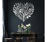 Decorazione murale in Metallo Argento con Albero Della Vita, decorazione murale in Metallo con Cuore, famiglia, foglia e Amore, scultura Moderna con Albero Della Vita per soggiorno, Camera