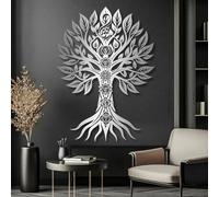 Decorazione murale in Metallo Argento con Albero Della Vita, decorazione murale in Metallo per Stanza Yoga e meditazione, decorazione artistica con Albero Della Vita, scultura Moderna per