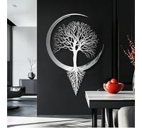 Decorazione murale in Metallo Argento con Albero Della Vita, decorazione murale Moderna in Stile fattoria con Ramo in Metallo, decorazione artistica con Albero Della Vita, scultura Moderna