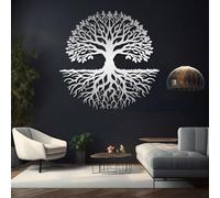 Decorazione murale in Metallo Argento con Albero Della Vita, decorazione murale per esterni con Silhouette di rami e Radici in Metallo, decorazione artistica con Albero Della Vita, scultur