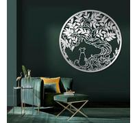 Decorazione murale in Metallo Argento con Albero Della Vita e Cane, decorazione murale Minimalista in Metallo per Amanti dei cani, decorazione artistica con Albero Della Vita, scultura Mod