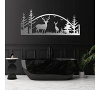 Decorazione murale in Metallo Argento con cervi e Foresta, decorazione murale in Metallo con paesaggio Naturale in Stile fattoria, decorazione Moderna con cervi per soggiorno, Camera da le