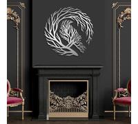 Decorazione murale in Metallo Argento con Corvo e Luna piena, decorazione murale in Metallo con Ramo di Albero e uccello, scultura Moderna con Corvo per soggiorno, Camera da letto, corrid