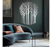 Decorazione murale in Metallo Argento con Foresta, decorazione murale in Metallo Extra Large con paesaggio Naturale, decorazione Moderna con Opera d'arte forestale per soggiorno, Camera da