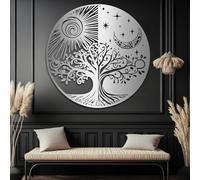 Decorazione murale in Metallo Argento con Sole e Luna, decorazione murale in Metallo con Albero Della Vita e Yin Yang per esterni, decorazione artistica con Sole e Luna, scultura Moderna