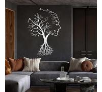 Decorazione murale in Metallo Argento raffigurante un Albero e una Donna, decorazione murale astratta in Metallo con linee Sexy, scultura Moderna raffigurante un Albero e una Donna per so