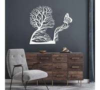 Decorazione murale in Metallo Bianco con Albero astratto, decorazione murale in Metallo con Donna e Farfalla per Camera da letto, decorazione Moderna con Albero astratto per soggiorno, co