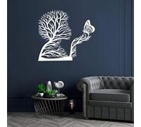 Decorazione murale in Metallo Bianco con Albero, decorazione murale astratta con Donna e Farfalla in Metallo, decorazione Moderna con Albero, scultura per soggiorno, Camera da letto, Corr