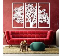 Decorazione murale in Metallo Bianco con Albero Della Vita, 3 pannelli, Grande Albero genealogico in Metallo, decorazione murale artistica con Albero Della Vita, scultura Moderna per sogg