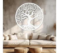 Decorazione murale in Metallo Bianco con Albero Della Vita, decorazione murale in Metallo da 19 pollici per interni ed esterni, scultura Moderna con Albero Della Vita per soggiorno, Camera