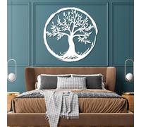 Decorazione murale in Metallo Bianco con Albero Della Vita, decorazione murale rotonda Zen in Metallo per Camera da letto, decorazione artistica con Albero Della Vita, scultura Moderna per