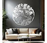Decorazione murale in Metallo Bianco con Albero Della Vita e Cane, decorazione murale Minimalista in Metallo con Ramo in Metallo per bagno, decorazione artistica con Albero Della Vita e ca