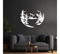 Decorazione murale in Metallo Bianco con Cervo, decorazione murale in Metallo con Alce, Lago, montagna e Foresta, scultura Moderna con Cervo per soggiorno, Camera da letto, corridoio e SCA