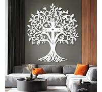 Decorazione murale in Metallo Bianco con Croce dell'albero Della Vita, decorazione murale in Metallo con Croce Della chiesa Cristiana per Camera da letto, scultura Moderna con Croce dell'a