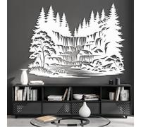 Decorazione murale in Metallo Bianco con Foresta, decorazione murale in Metallo con cascata e Bosco, decorazione Moderna con Opera d'arte forestale per soggiorno, Camera da letto, Corrido