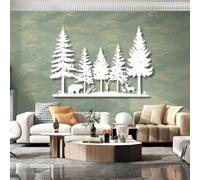 Decorazione murale in Metallo Bianco con Foresta, decorazione murale in Metallo con Grande capanna di Pino in Stile fattoria, decorazione artistica con Foresta, scultura Moderna per soggio