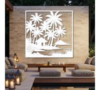 Decorazione murale in Metallo Bianco con Palma, decorazione murale in Metallo con Grande Piscina costiera per bagno, decorazione artistica con Palma, scultura Moderna per soggiorno, Camera