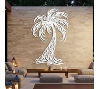 Decorazione murale in Metallo Bianco con Palma, decorazione murale in Metallo con Piscina tropicale costiera e balcone, decorazione Moderna con Palma per soggiorno, Camera da letto, corrid