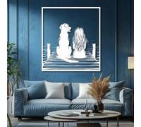 Decorazione murale in Metallo Bianco con Ragazza e Cane, Regalo per Amanti Degli animali domestici in Metallo, decorazione da parete per esterni, scultura Moderna con Cane per soggiorno, c