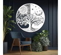 Decorazione murale in Metallo Bianco con Sole e Luna, decorazione murale in Metallo con Albero Della Vita e Yin Yang per esterni, decorazione artistica con Sole e Luna, scultura Moderna PE