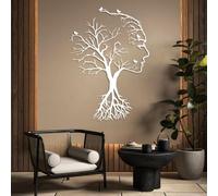 Decorazione murale in Metallo Bianco raffigurante un Albero e una Donna, decorazione murale astratta in Metallo con linee Sexy, scultura Moderna raffigurante un Albero e una Donna per sogg