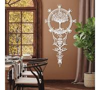 Decorazione murale in Metallo Bianco Vegvisir vichingo con Albero Della Vita, decorazione murale in Metallo con simbolo runico norreno, decorazione artistica con Albero vichingo, scultura