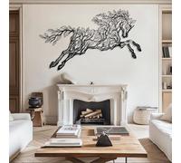 Decorazione murale in Metallo con Albero e Cavallo Nero, decorazione murale in Metallo con animali da fattoria di grandi dimensioni, decorazione artistica con Cavallo, scultura Moderna per