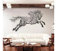 Decorazione murale in Metallo con Albero e Cavallo Nero, decorazione murale in Metallo con animali da fattoria di grandi dimensioni, decorazione artistica con Cavallo, scultura Moderna per