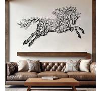 Decorazione murale in Metallo con Albero e Cavallo Nero, decorazione murale in Metallo con animali da fattoria di grandi dimensioni, decorazione artistica con Cavallo, scultura Moderna per