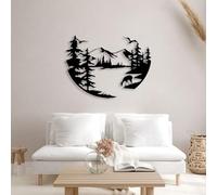 Decorazione murale in Metallo con Cervo Nero, decorazione murale in Metallo con Alce, Lago, montagna e Foresta, decorazione artistica con Cervo, scultura Moderna per soggiorno, Camera da l