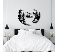 Decorazione murale in Metallo con Cervo Nero, decorazione murale in Metallo con Alce, Lago, montagna e Foresta, decorazione artistica con Cervo, scultura Moderna per soggiorno, Camera da l