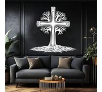 Decorazione murale in Metallo con Croce Bianca, decorazione murale in Metallo con Albero Della Vita per chiesa Cristiana, decorazione artistica con Croce, scultura Moderna per soggiorno, c