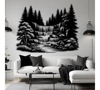 Decorazione murale in Metallo con Foresta nera, decorazione murale in Metallo con cascata e Bosco, decorazione Moderna con Opera d'arte Della Foresta per soggiorno, Camera da letto, Corri