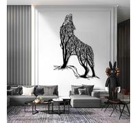 Decorazione murale in Metallo con Lupo Nero, decorazione murale in Metallo con linee astratte e animali selvatici, scultura Moderna con Lupo per soggiorno, Camera da letto, corridoio e SCA