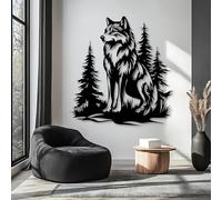 Decorazione murale in Metallo con Lupo Nero e Pino, scultura in Metallo raffigurante animali selvatici in Camera da letto, decorazione murale con Lupo, scultura Moderna per soggiorno, Corr