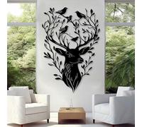 Decorazione murale in Metallo con Ramo di Albero Nero e Cervo, decorazione murale in Metallo con Fauna selvatica e Natura, decorazione artistica con Cervo, scultura Moderna per soggiorno,