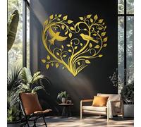 Decorazione murale in Metallo dorato a Forma di Cuore, decorazione da parete per esterni con Ramo di Albero e uccello in Metallo, decorazione artistica a Forma di Cuore, scultura Moderna p